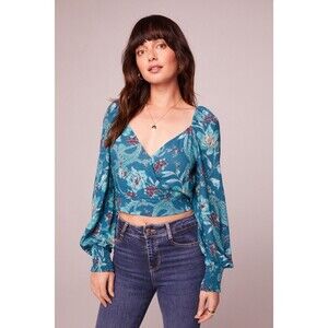 Band of the Free Gypsies Sybille Teal Floral Wrap Crop Top Women Size M NWT